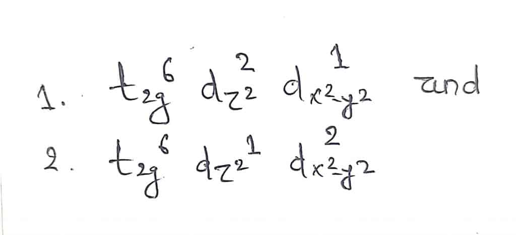 possible arrangement of electrons in t2g and eg orbital