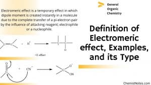 Electromeric effect, electromeric definition, electromeric effect examples, positive lectromeric effect, electromeric effect and inductive effect