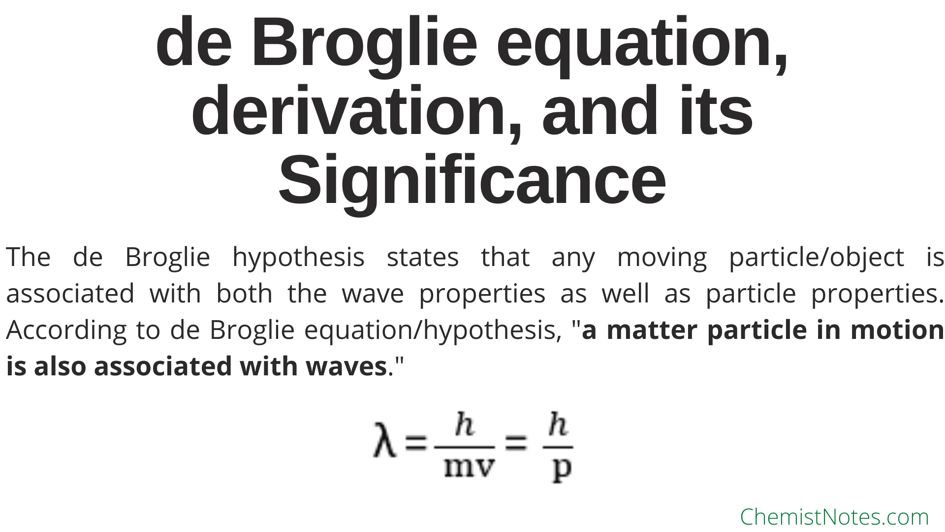 formula of de broglie hypothesis