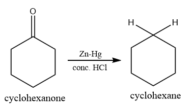 Clemmensen reduction reaction, clemmensen reduction of cyclohexanone, cyclohexanone, cyclohexanone reduction
