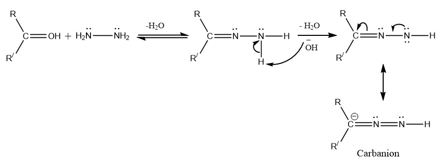 Wolf kishner reduction, wolf kishner reduction mechanism