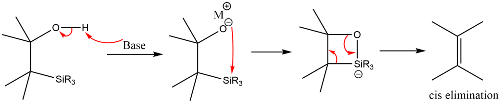 peterson olefination reaction, peterson olefination mechanism, peterson olefination reaction mechanism, basic elimination
