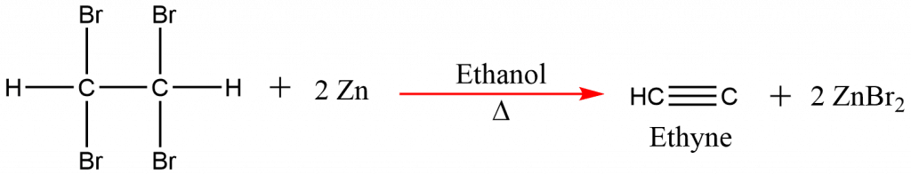 dehalogenation reaction, preparation of alkyne