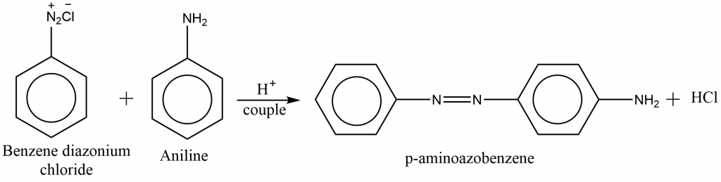 preparation of p-aminobenzene, preparation of azo dye from aniline