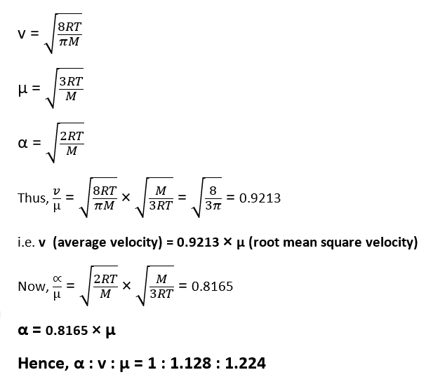 Relation between Average Velocity, Root mean square Velocity and Most Probable Velocity