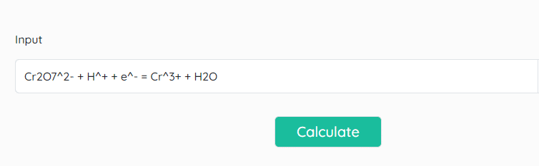 Example of redox reaction calculator