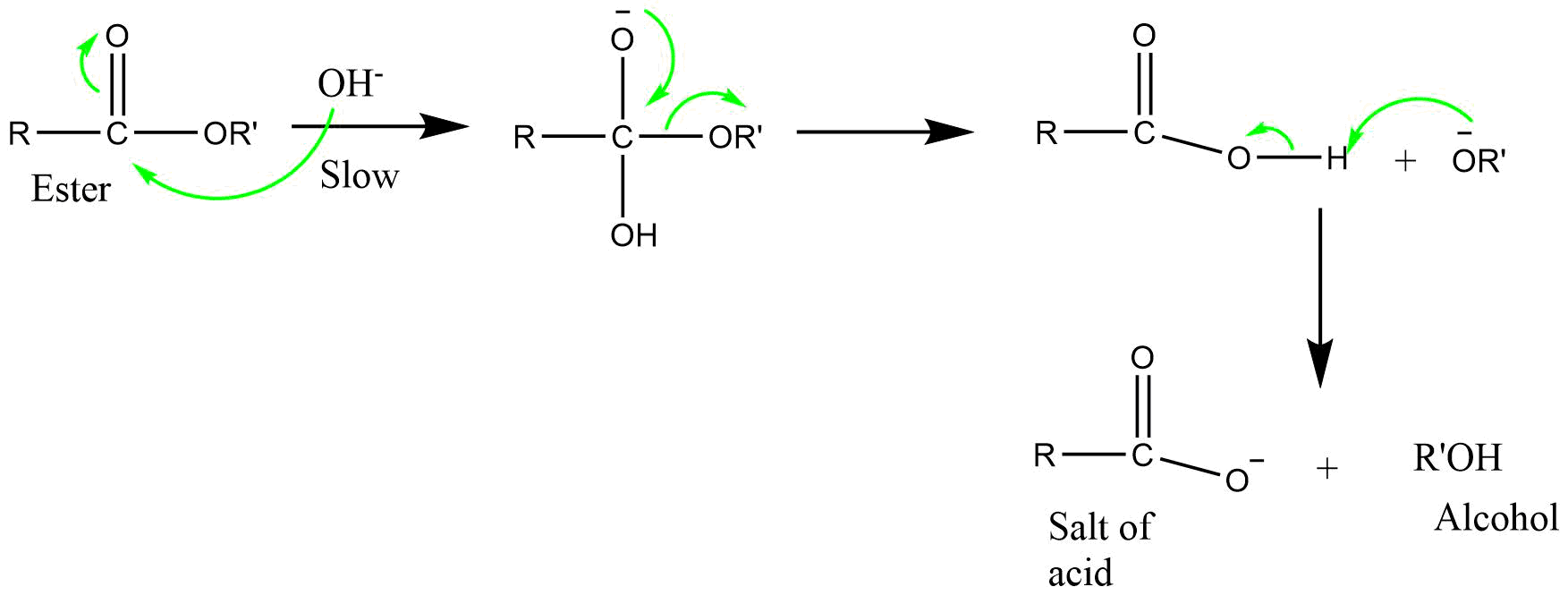 BAC2 (Base catalyzed acyl bond cleavage bimolecular reaction)